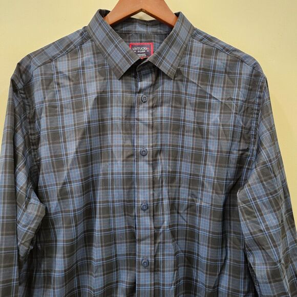 Untuckit Men Bacaro Plaid Button Down Shirt XL Blue Regular Preppy Office Casual - Picture 2 of 8